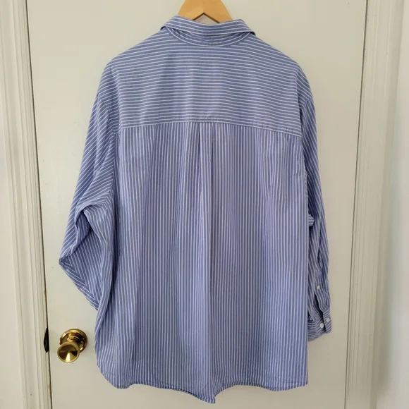 GAP || XL Blue Stripe Organic Poplin Cotton Button Down Big Shirt - Picture 7 of 8